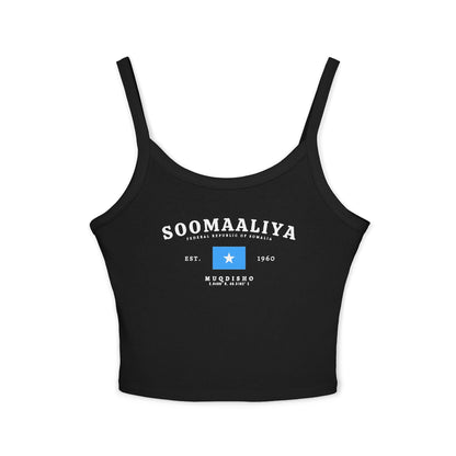 Light blue tank top with Soomaaliya text, Somalia flag, Est. 1960, and Muqdisho coordinates