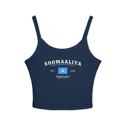 Light blue tank top with Soomaaliya text, Somalia flag, Est. 1960, and Muqdisho coordinates
