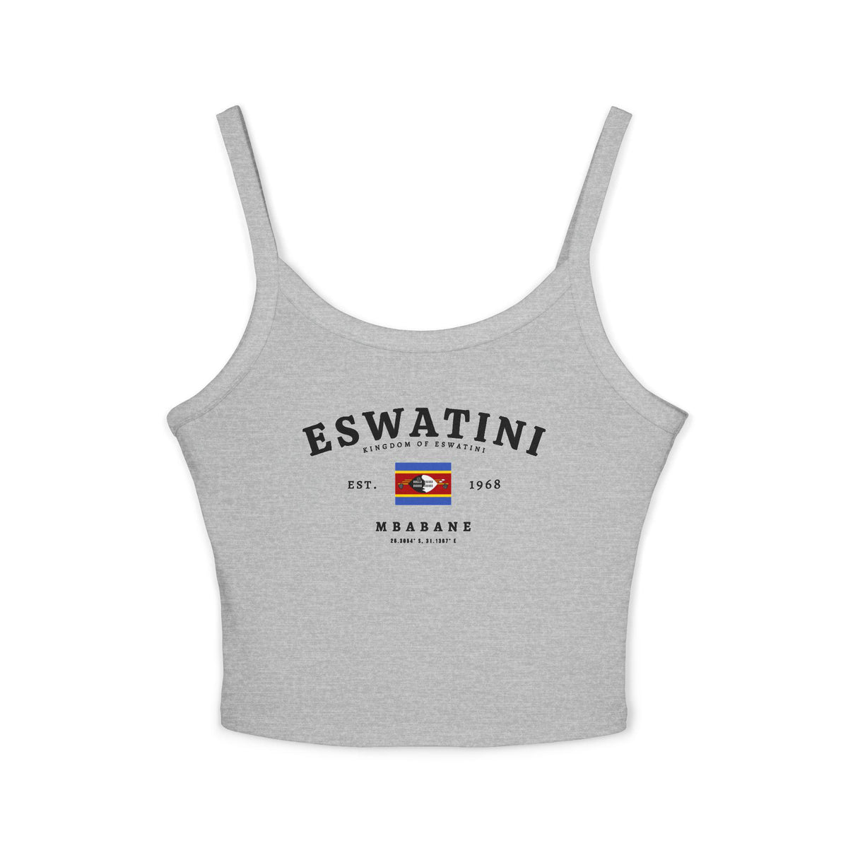 Tank top with vintage Eswatini flag design, Kingdom of Eswatini text, Mbabane, and 1968 details