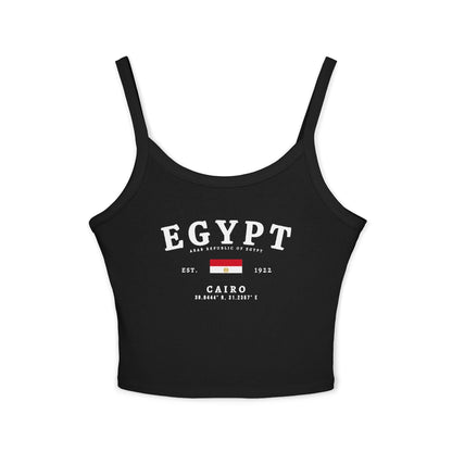 Red Egypt tank top with Cairo text, Egyptian flag, Est. 1922, and coordinates