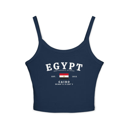 Red Egypt tank top with Cairo text, Egyptian flag, Est. 1922, and coordinates