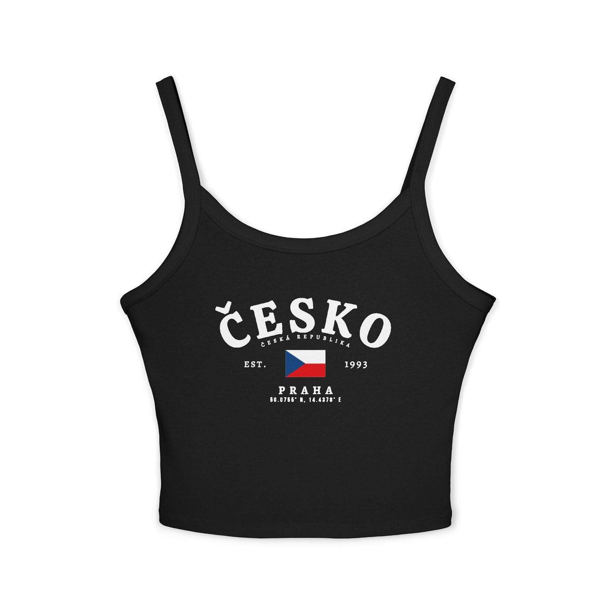 Red tank top with white Česko lettering, Czech flag, Est. 1993, and Praha coordinates