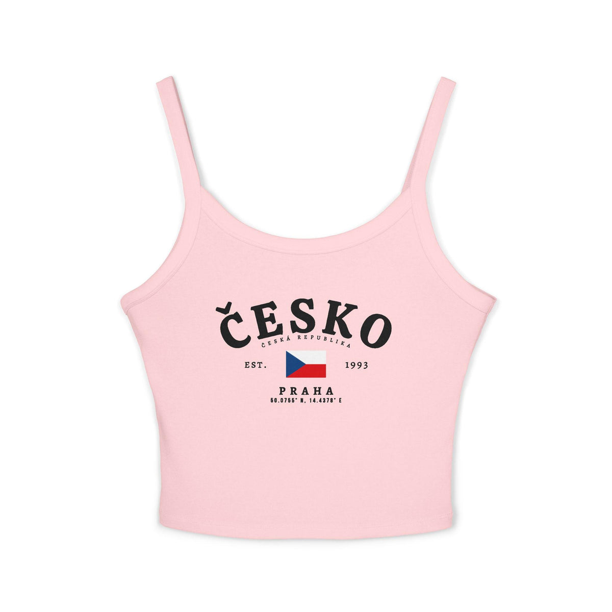Red tank top with white Česko lettering, Czech flag, Est. 1993, and Praha coordinates