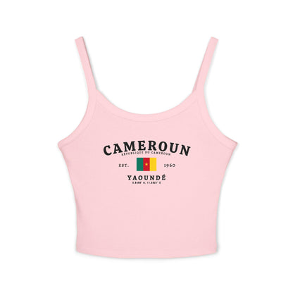 Black tank top with Cameroun text, Cameroon flag, Est. 1960, and Yaoundé coordinates design