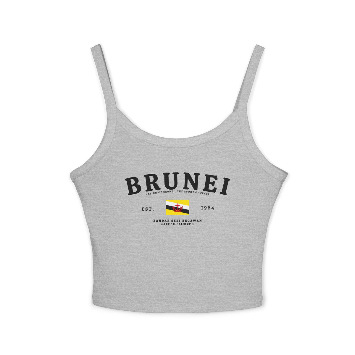 Light blue tank top with vintage Brunei lettering, Brunei flag, Est. 1984, and Bandar Seri Begawan text