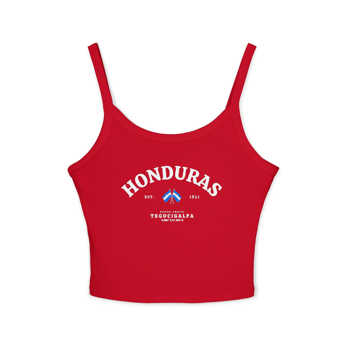 Honduras tank top design with arched text, crossed flags, Est. 1821, Central America and Tegucigalpa