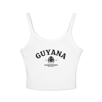 Black tank top with vintage Guyana Georgetown design, coat of arms, 1966, and South America text