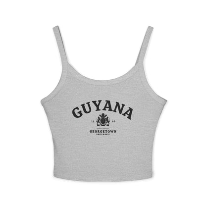 Black tank top with vintage Guyana Georgetown design, coat of arms, 1966, and South America text