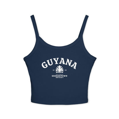 Black tank top with vintage Guyana Georgetown design, coat of arms, 1966, and South America text