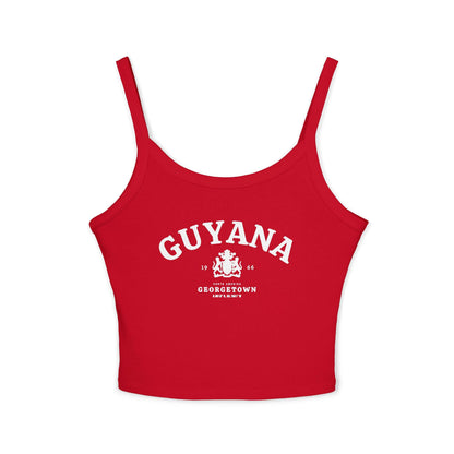 Black tank top with vintage Guyana Georgetown design, coat of arms, 1966, and South America text