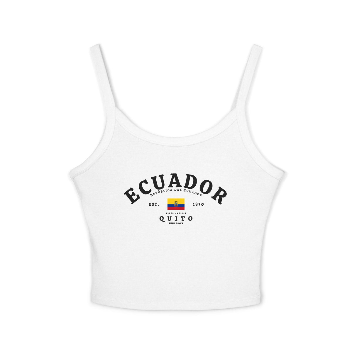 Red tank top with Ecuador typography, flag, Quito, and República del Ecuador design