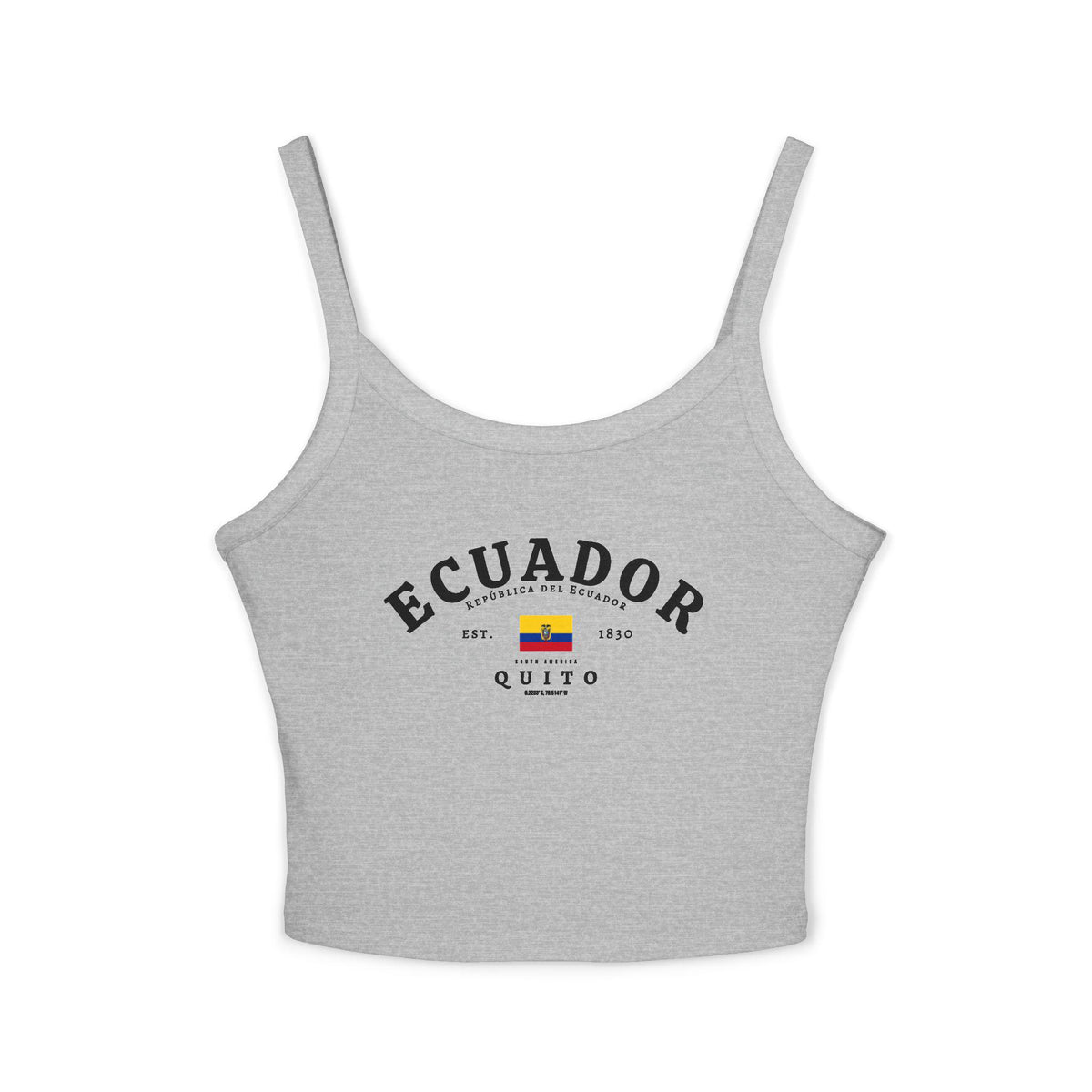 Red tank top with Ecuador typography, flag, Quito, and República del Ecuador design