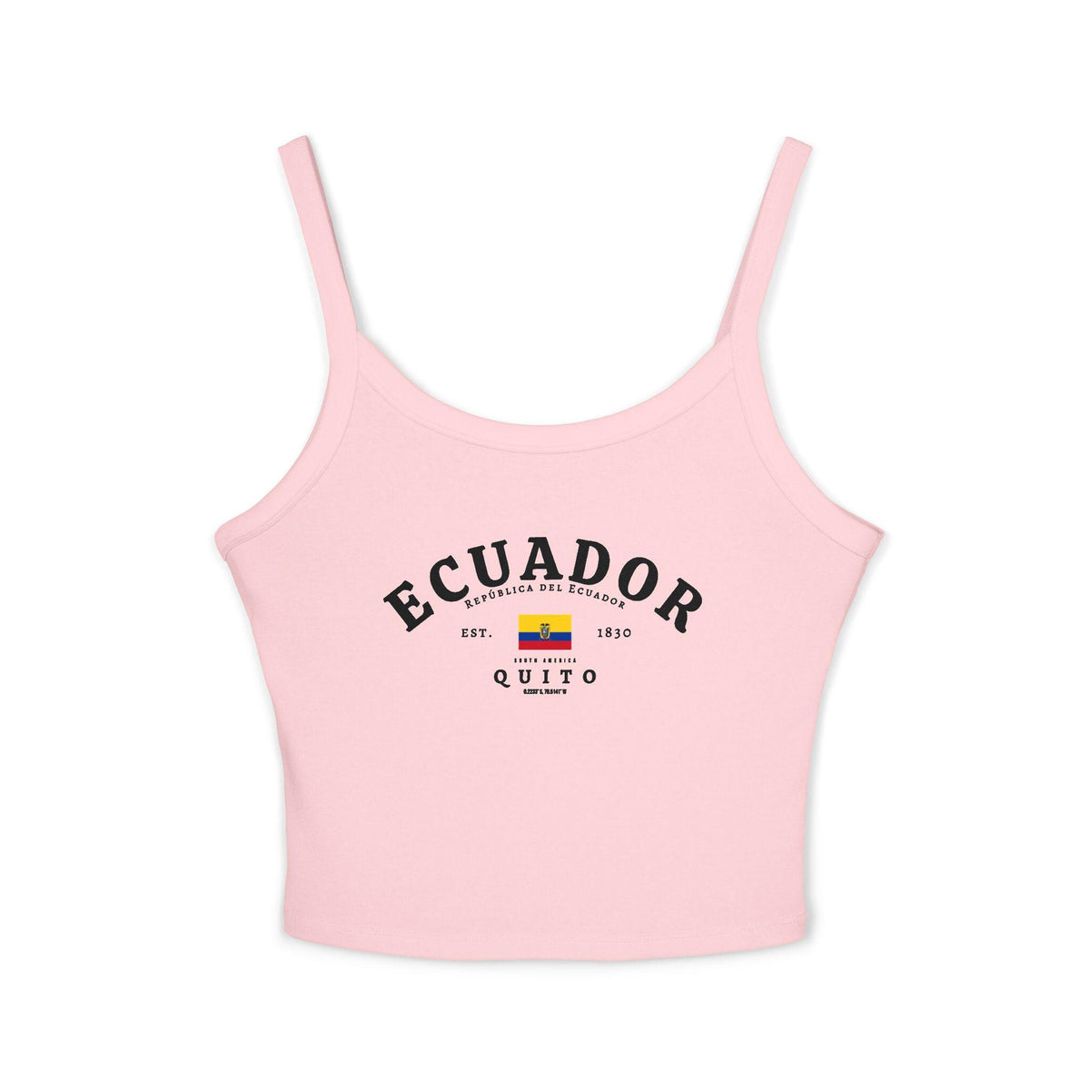 Red tank top with Ecuador typography, flag, Quito, and República del Ecuador design