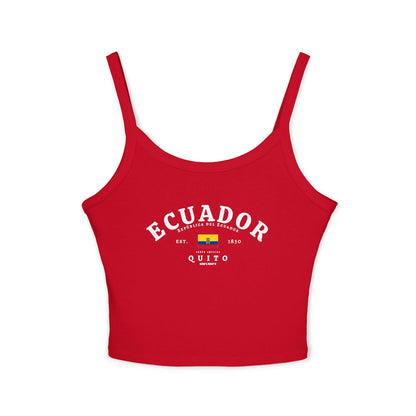 Red tank top with Ecuador typography, flag, Quito, and República del Ecuador design