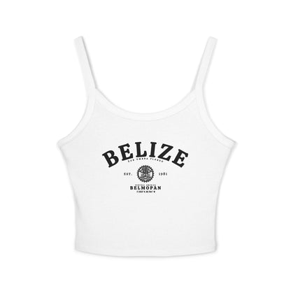 Tank top with white Belize Belmopan crest, Est. 1981, Central America, and coordinate lettering