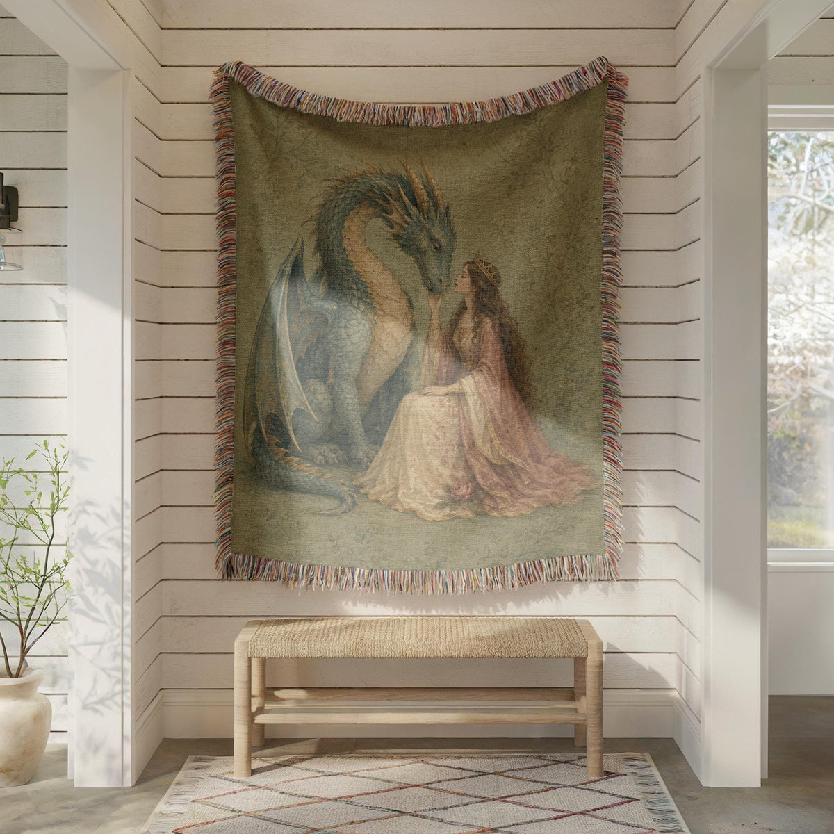 Dragon and Maiden Woven Blanket