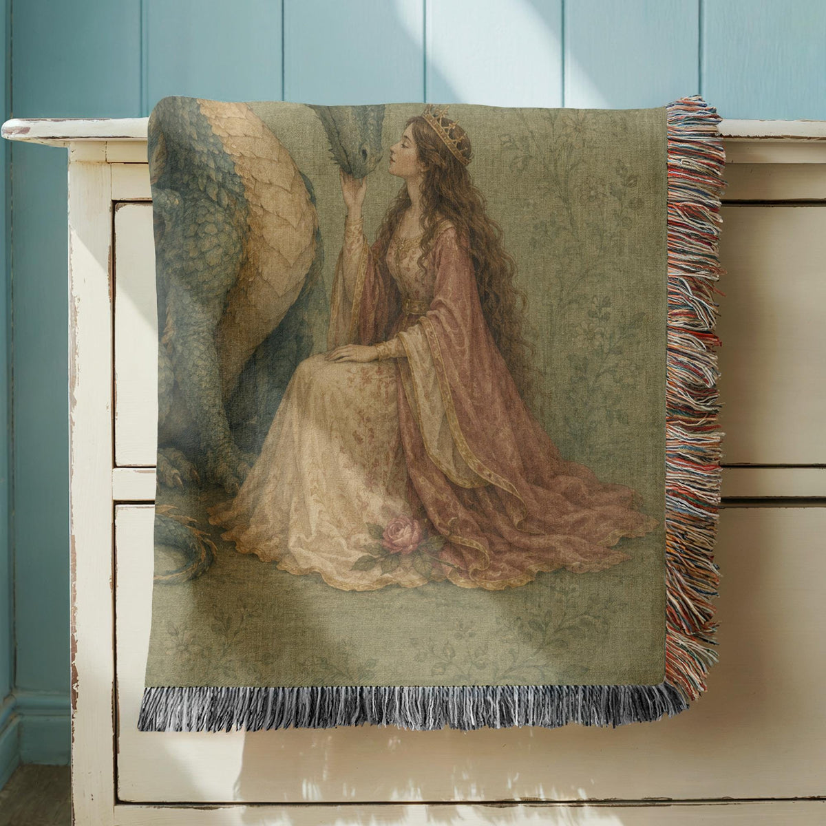 Dragon and Maiden Woven Blanket