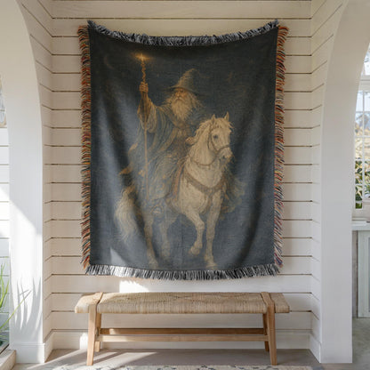 Wizard on White Horse Woven Blanket