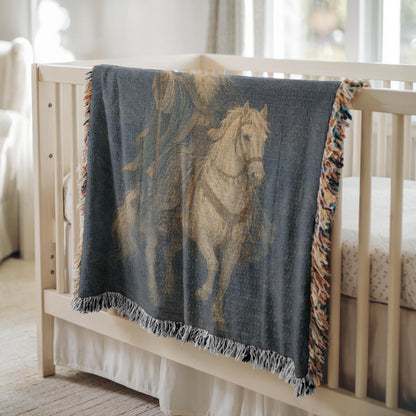 Wizard on White Horse Woven Blanket