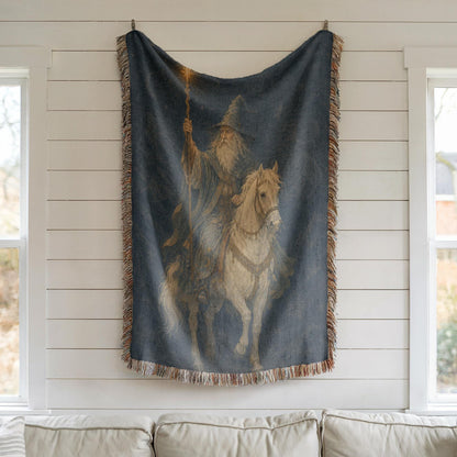Wizard on White Horse Woven Blanket