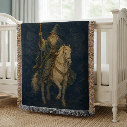 Wizard on White Horse Woven Blanket