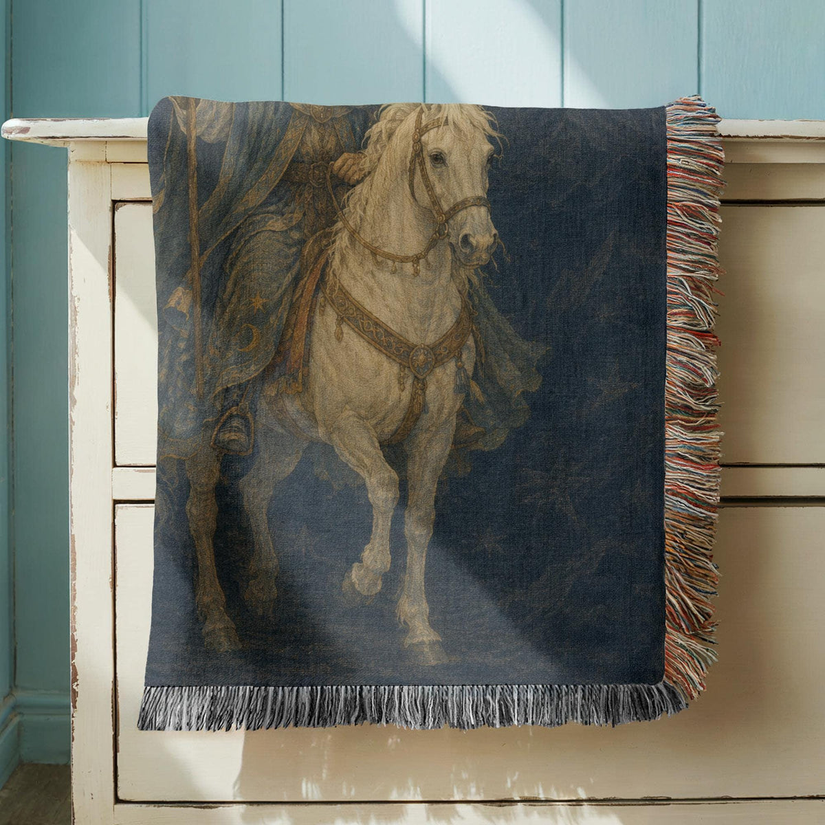 Wizard on White Horse Woven Blanket
