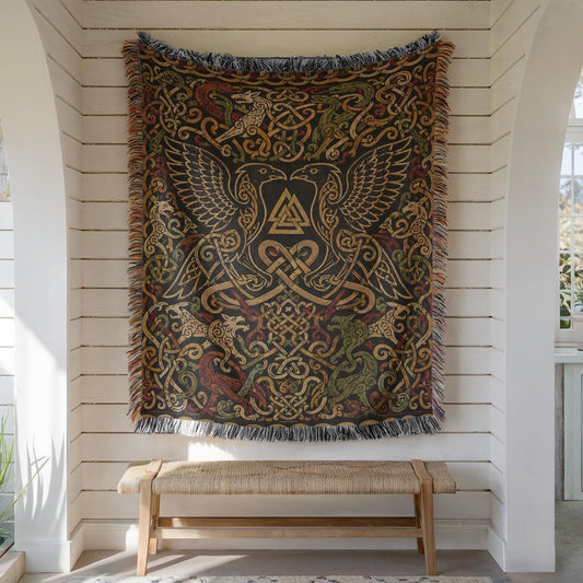 Odin Ravens Woven Blanket