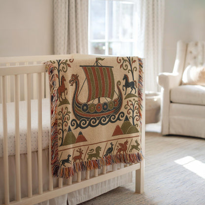 Viking Ship Woven Blanket