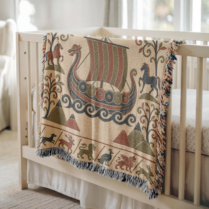 Viking Ship Woven Blanket