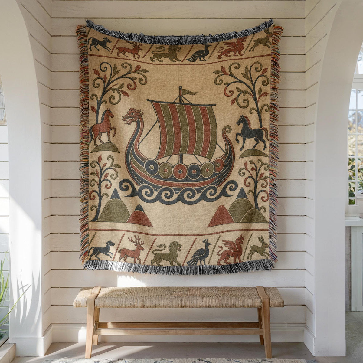 Viking Ship Woven Blanket