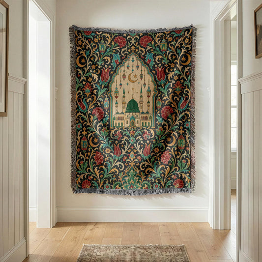 Green Dome Mosque Woven Blanket