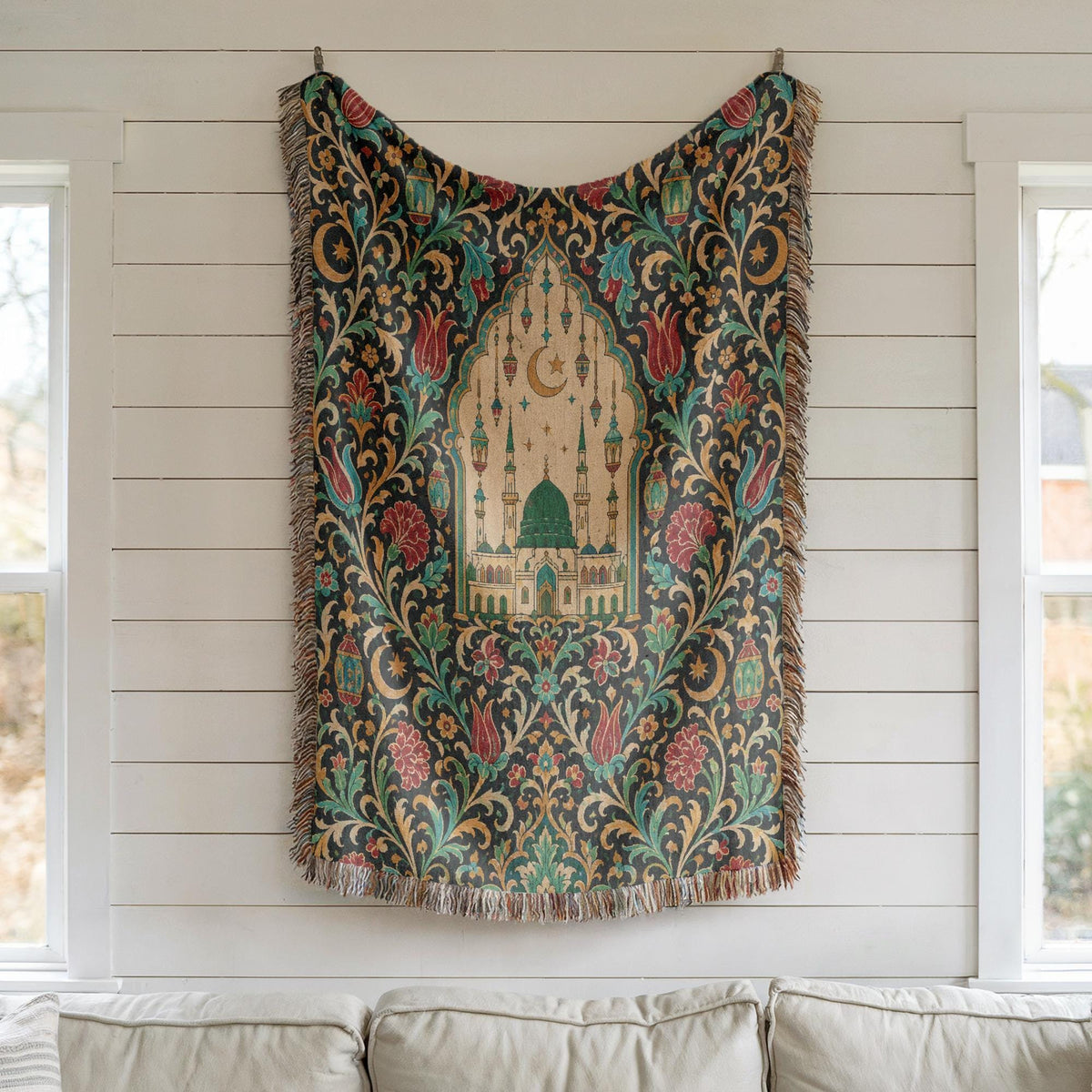 Green Dome Mosque Woven Blanket
