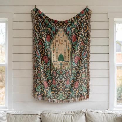 Green Dome Mosque Woven Blanket