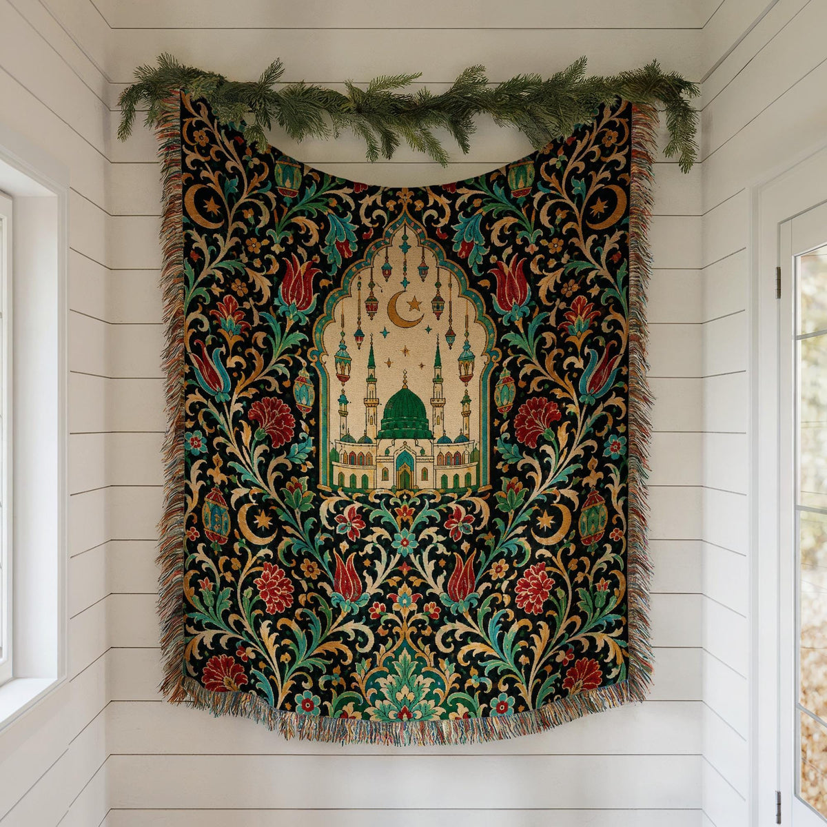 Green Dome Mosque Woven Blanket