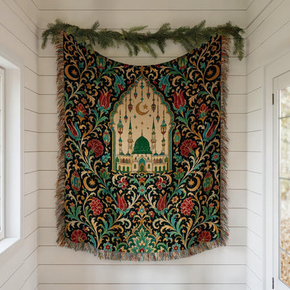 Green Dome Mosque Woven Blanket