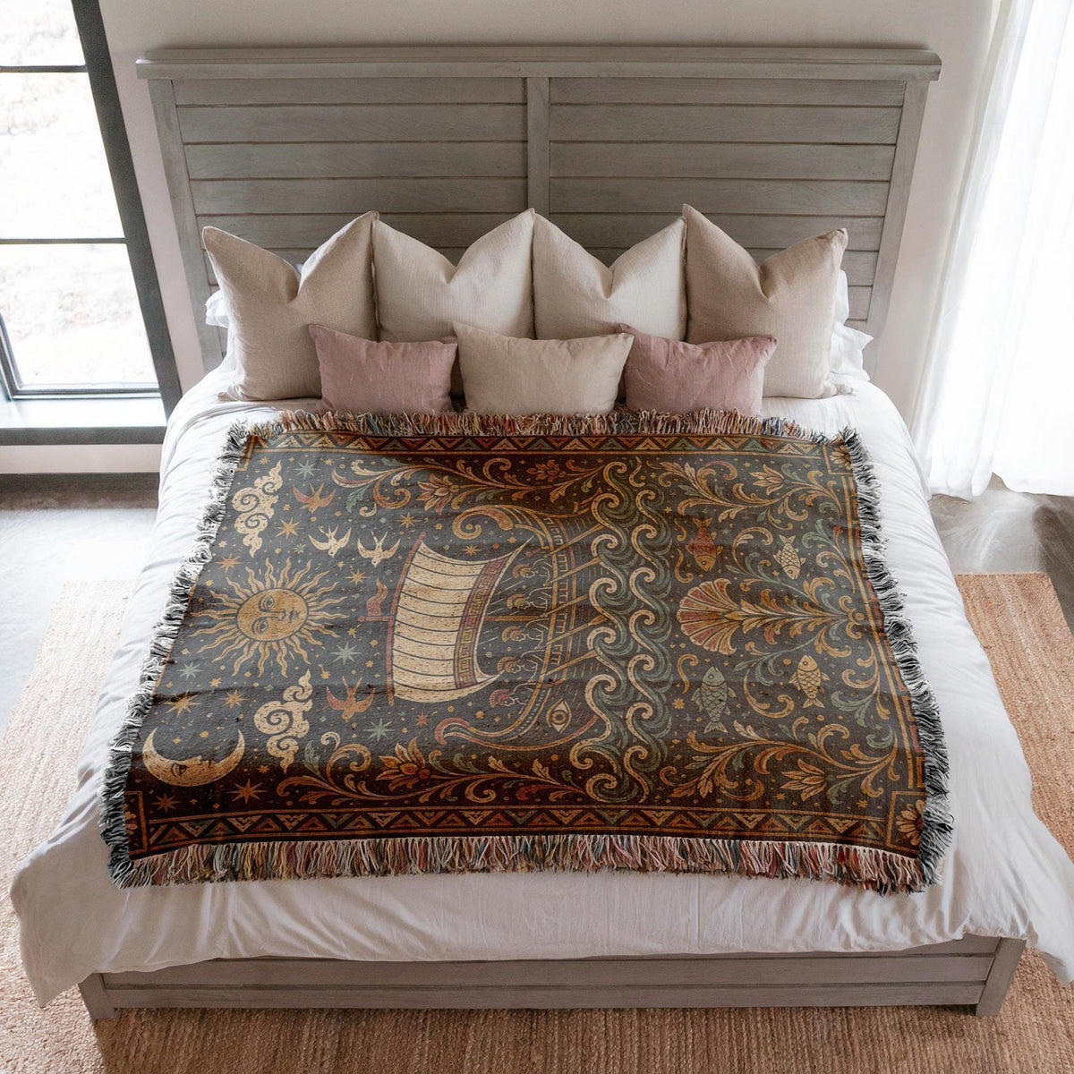 Greek Ship Woven Blanket