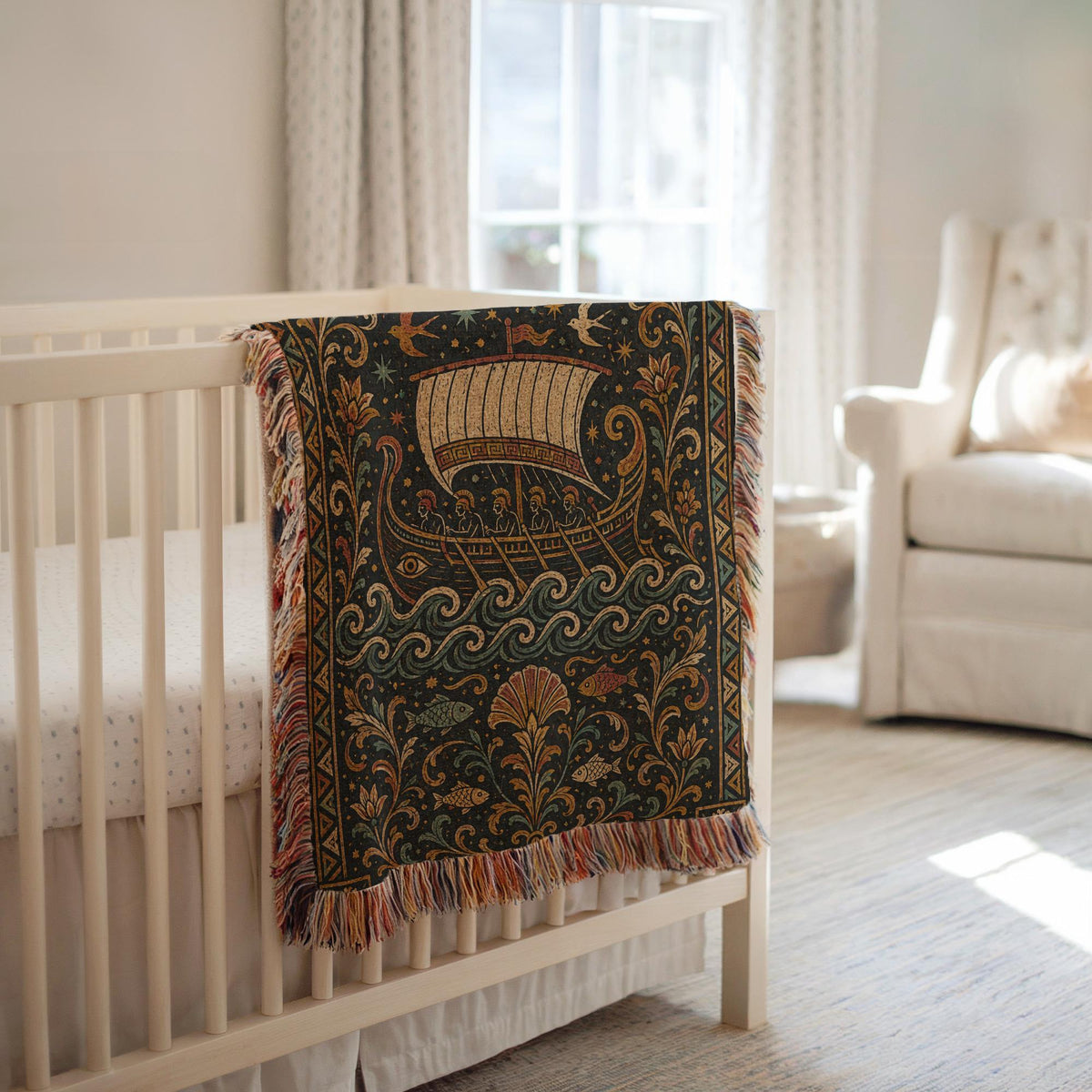 Greek Ship Woven Blanket