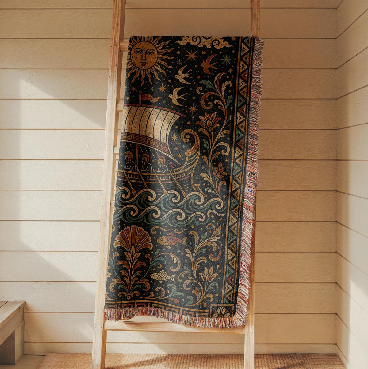 Greek Ship Woven Blanket