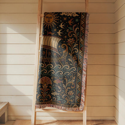 Greek Ship Woven Blanket