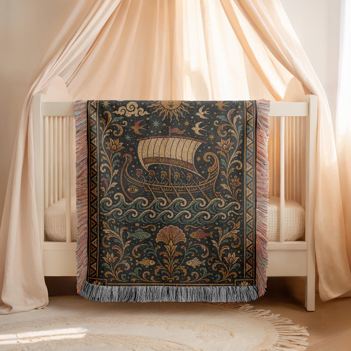 Greek Ship Woven Blanket