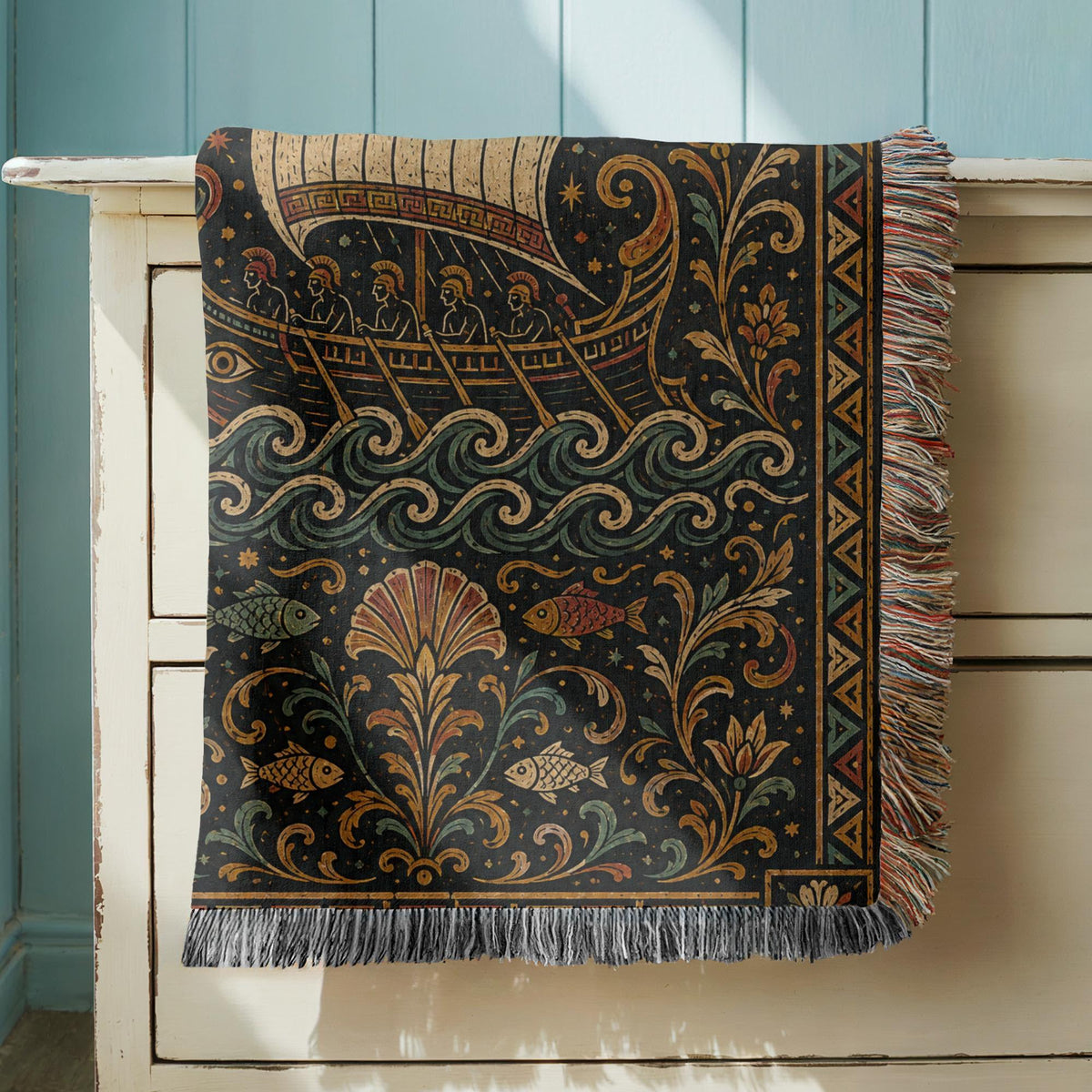 Greek Ship Woven Blanket