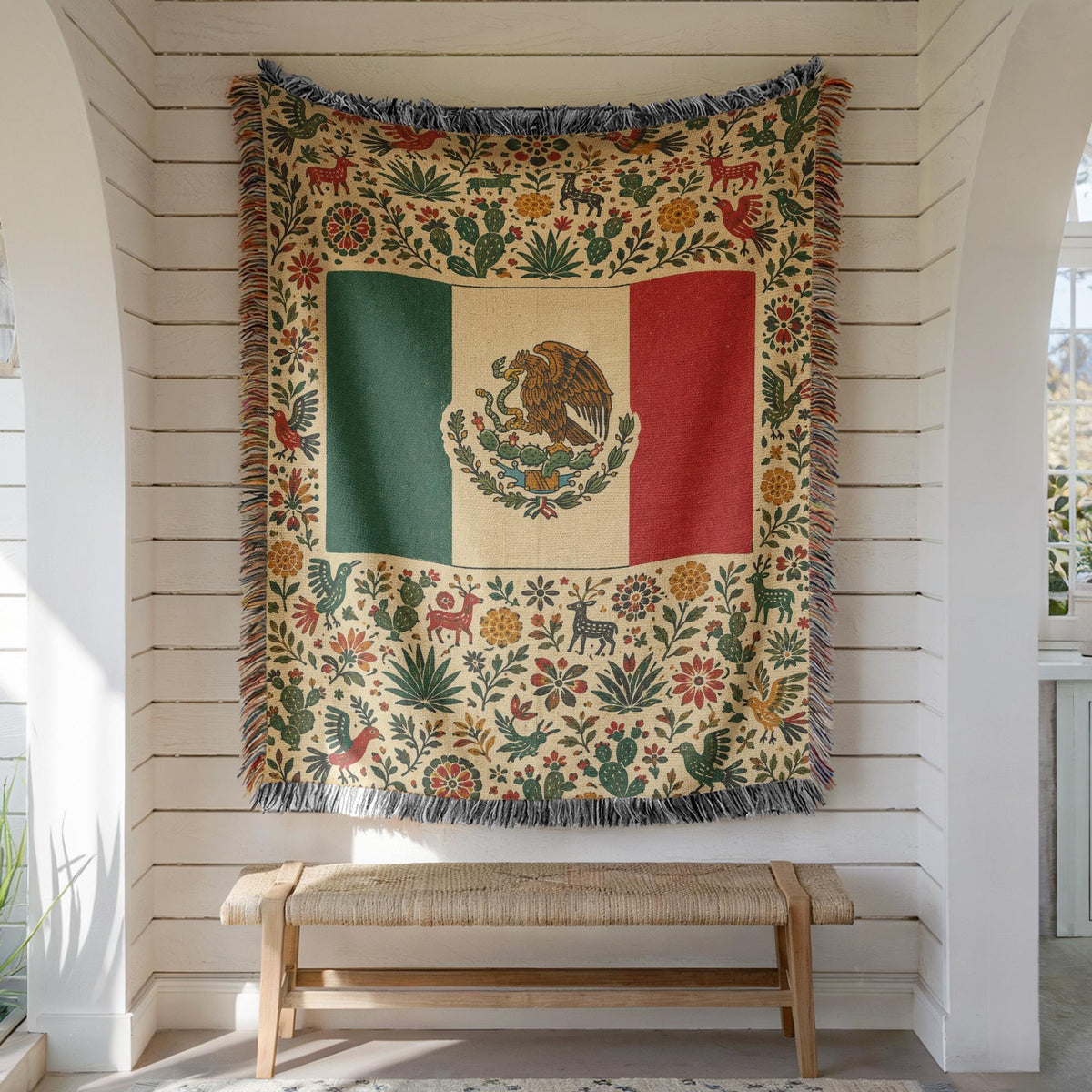 Mexico Flag Woven Blanket