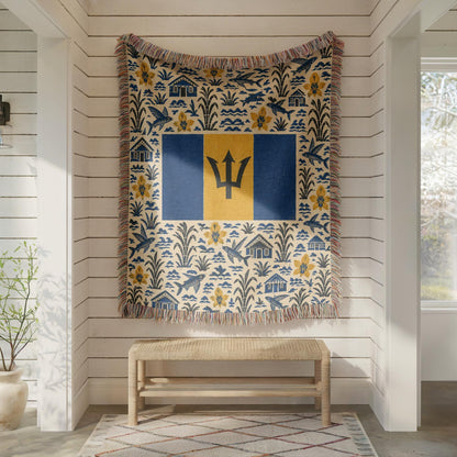 Barbados Flag Woven Blanket