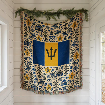 Barbados Flag Woven Blanket