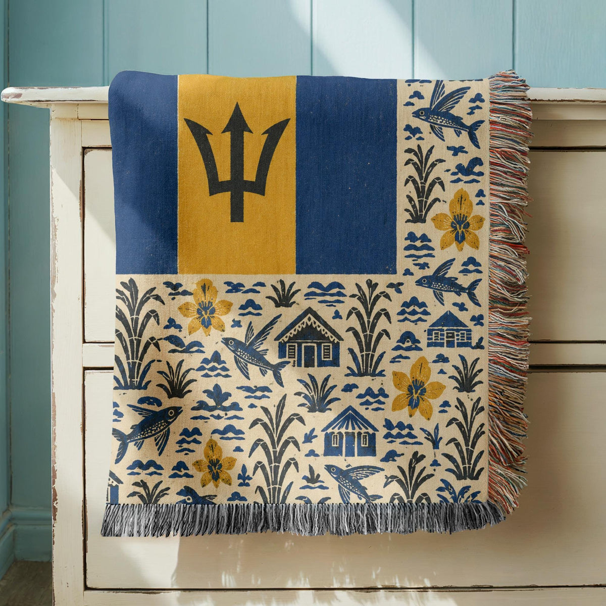 Barbados Flag Woven Blanket