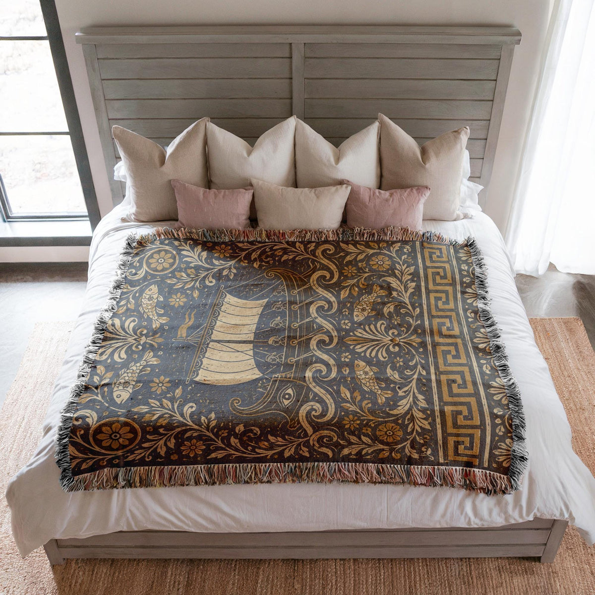 Greek Ship Woven Blanket