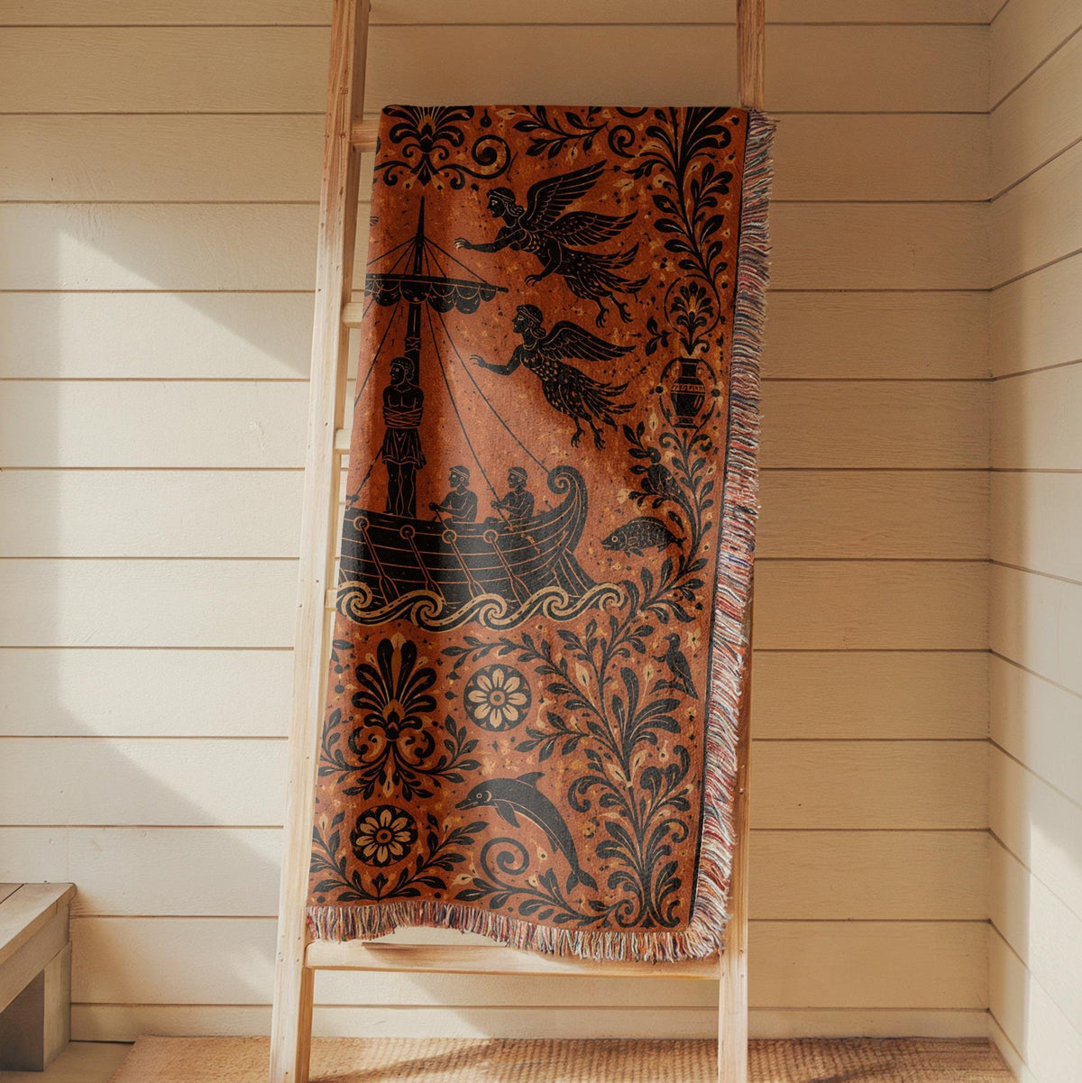 Odysseus Sirens Woven Blanket