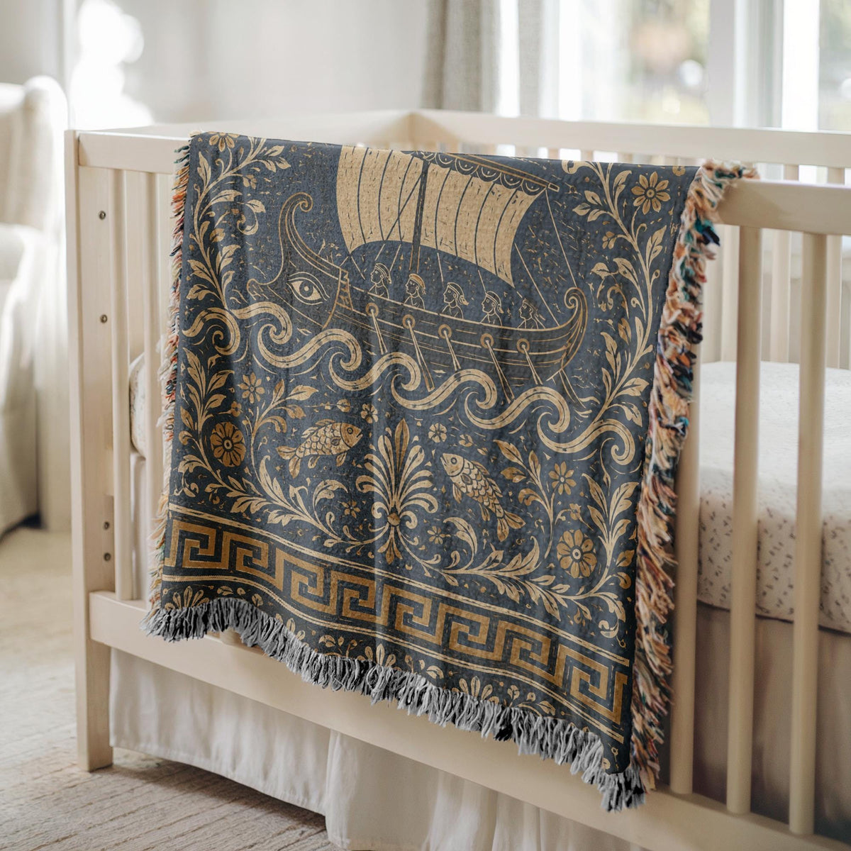 Greek Ship Woven Blanket