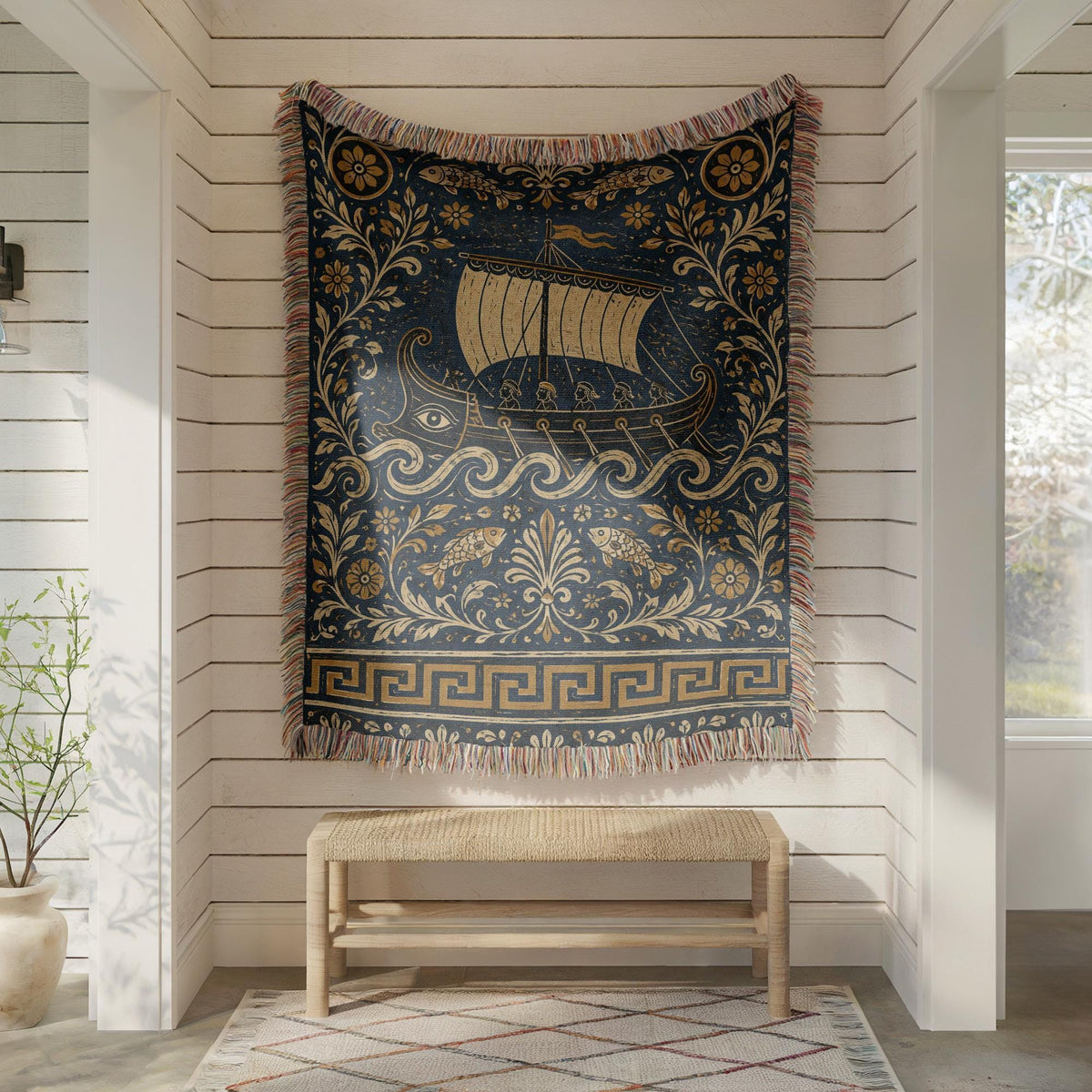 Greek Ship Woven Blanket