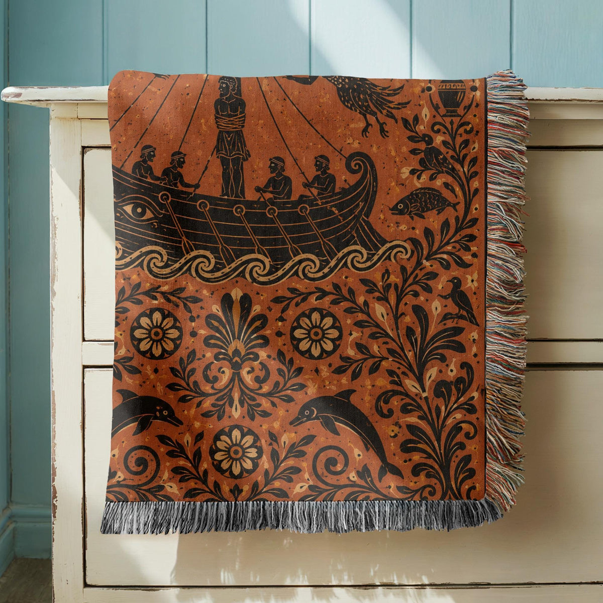 Odysseus Sirens Woven Blanket